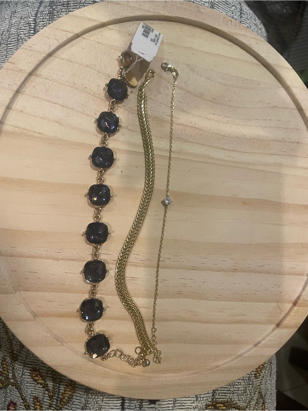 Gold-Plated bracelets with Dark Navy Stone Accents